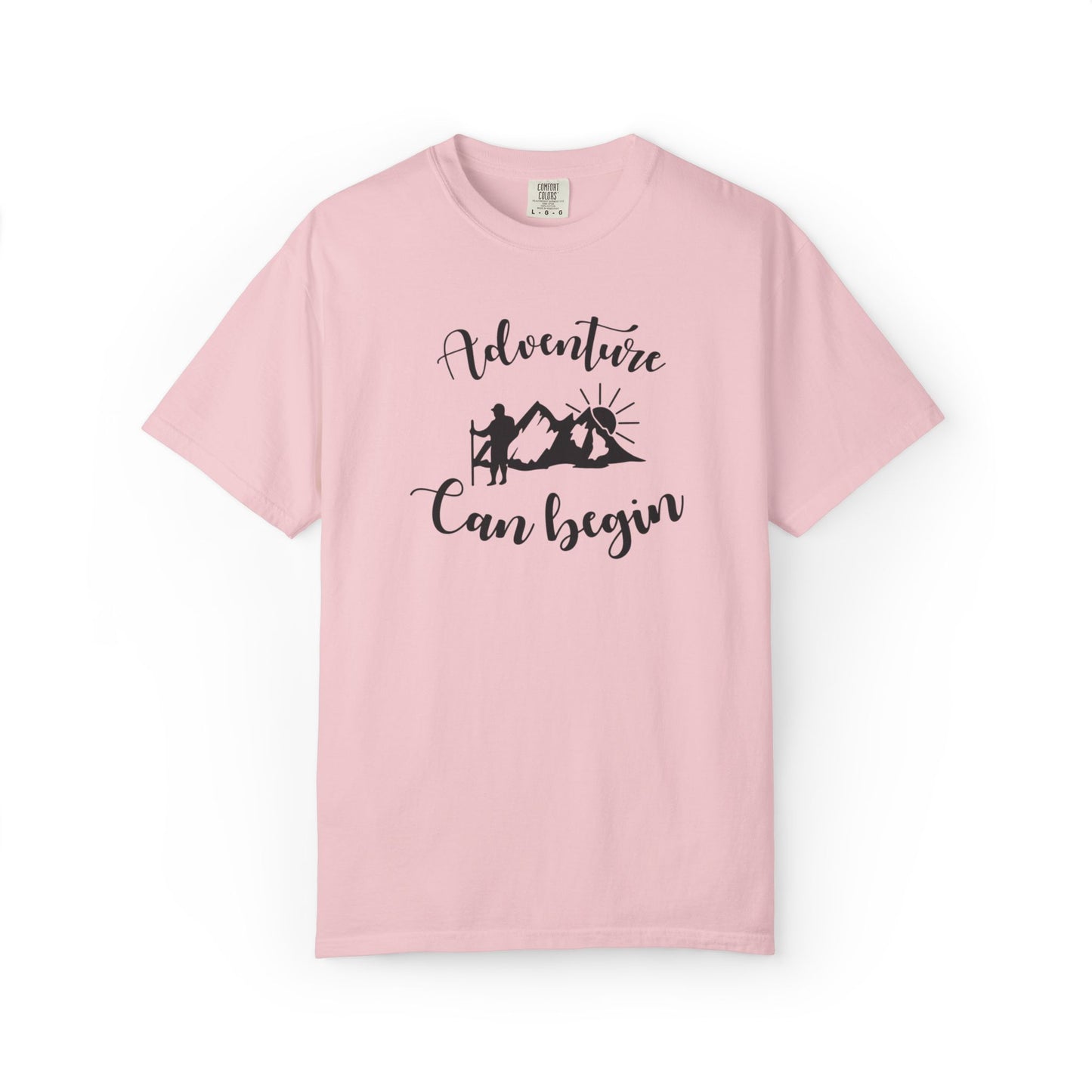 Adventure Can Begin Trendy Tee Enjoyment Mountain Hut Belays Ropes Fun Activities Exploring Unisex Heavy Cotton T-Shirt
