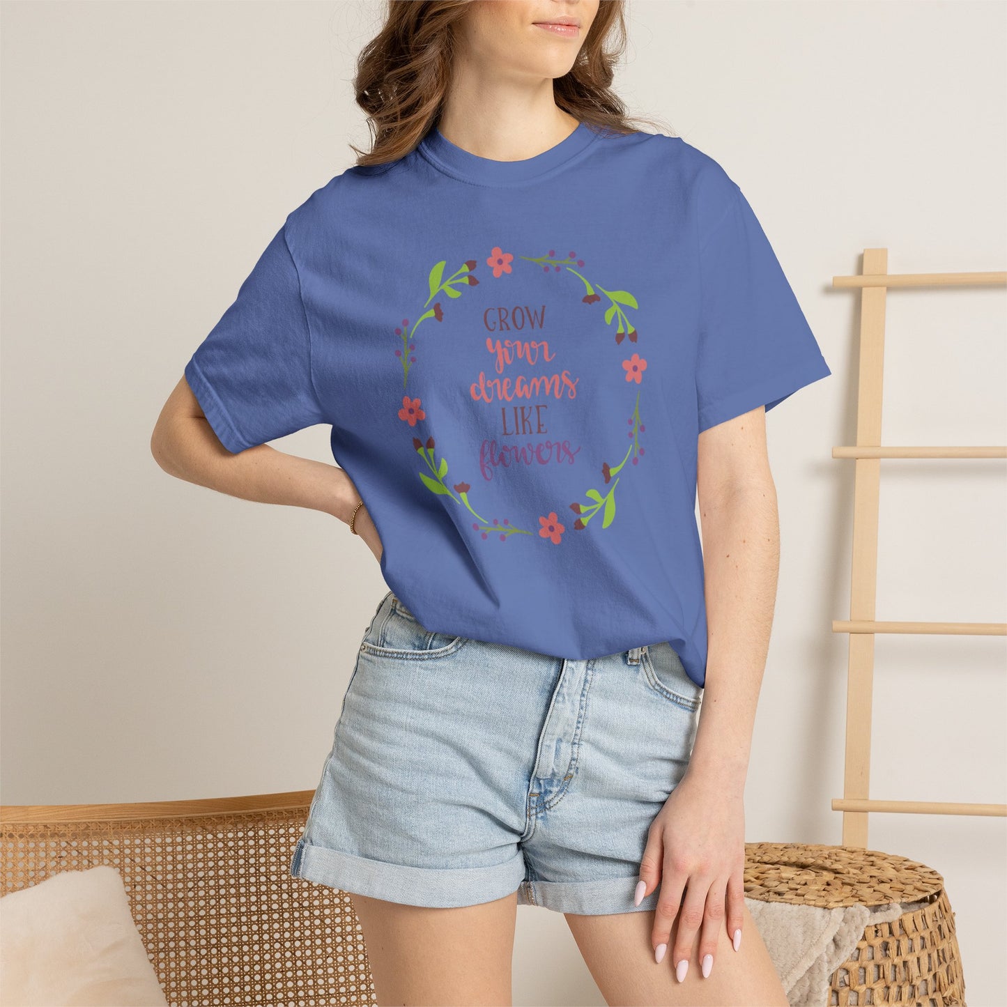 Grow Your Dreams Like Flower Inspiration Tee Goal-Setting Nurturing Ambition Blooming Aspiration Unisex Heavy Cotton T-Shirt