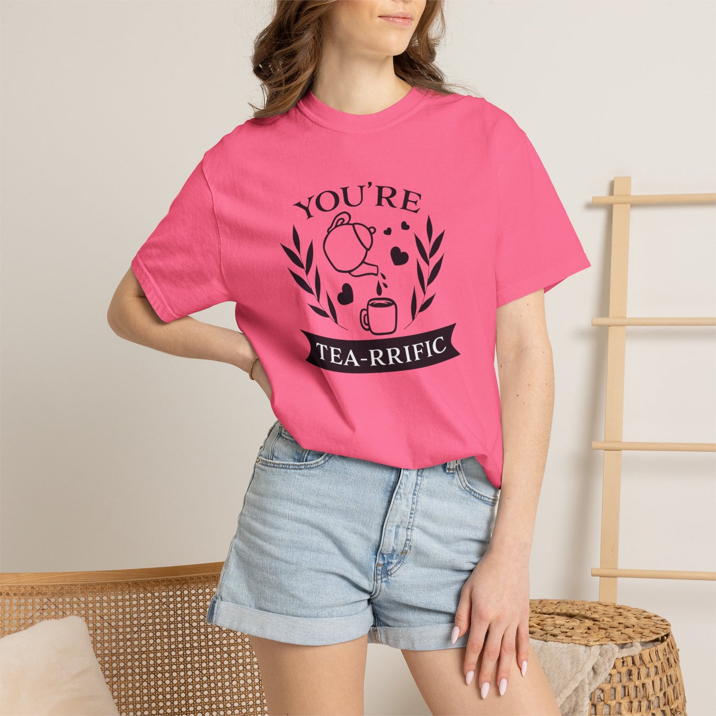 Funny You’re Tea-Rrific Emotional Bond Affection Lovers Tee Sarcastic Romantic Drink Relationship Forever Support Unisex Heavy Cotton T-Shirt