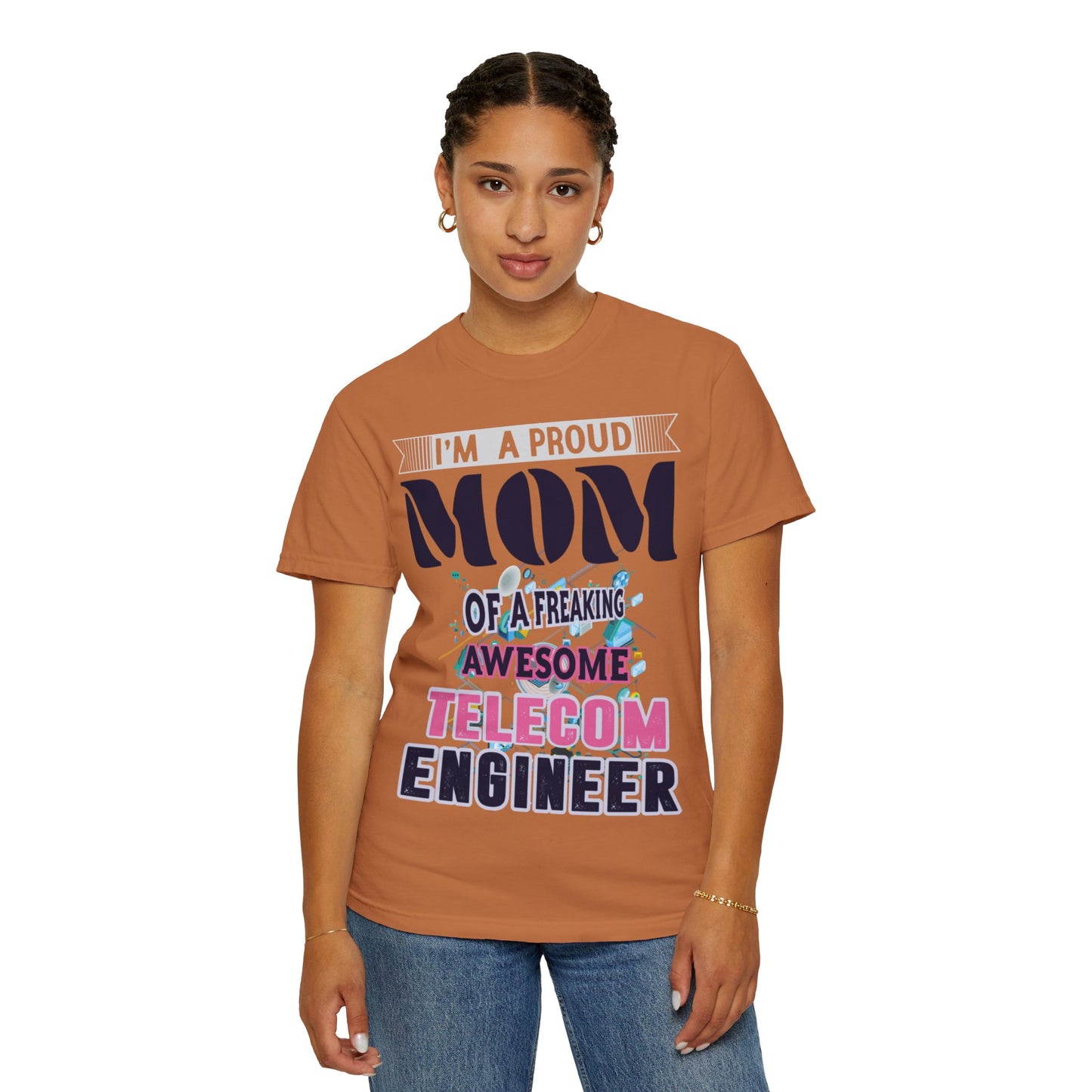 Proud Mom Telecom Engineer Mobile Technology Signal Processing Digital Communication Radio Frequencies Unisex Heavy Cotton T-Shirt