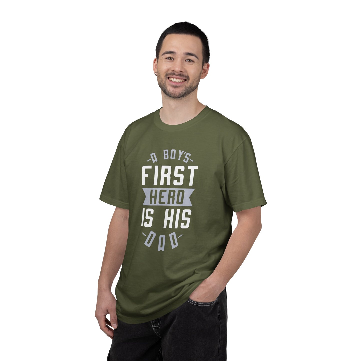 Cute A Boys First Hero Is His Dad Role Model Loving Father Fatherhood Heroic Dad Unisex Heavy Cotton T-Shirt