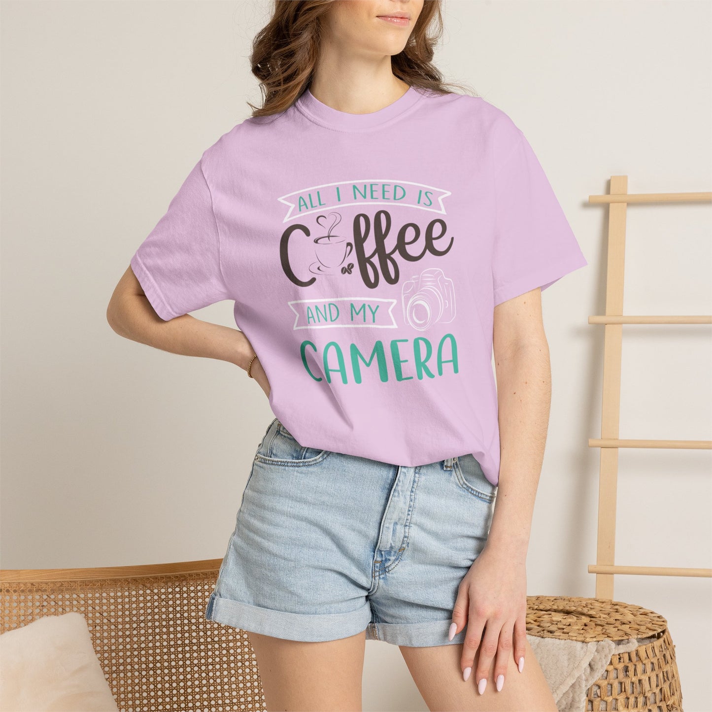 Funny All I Need Is Coffee And My Camera Coffee lover Sarcastic Photography Passion Coffee Clicker Unisex Heavy Cotton T-Shirt