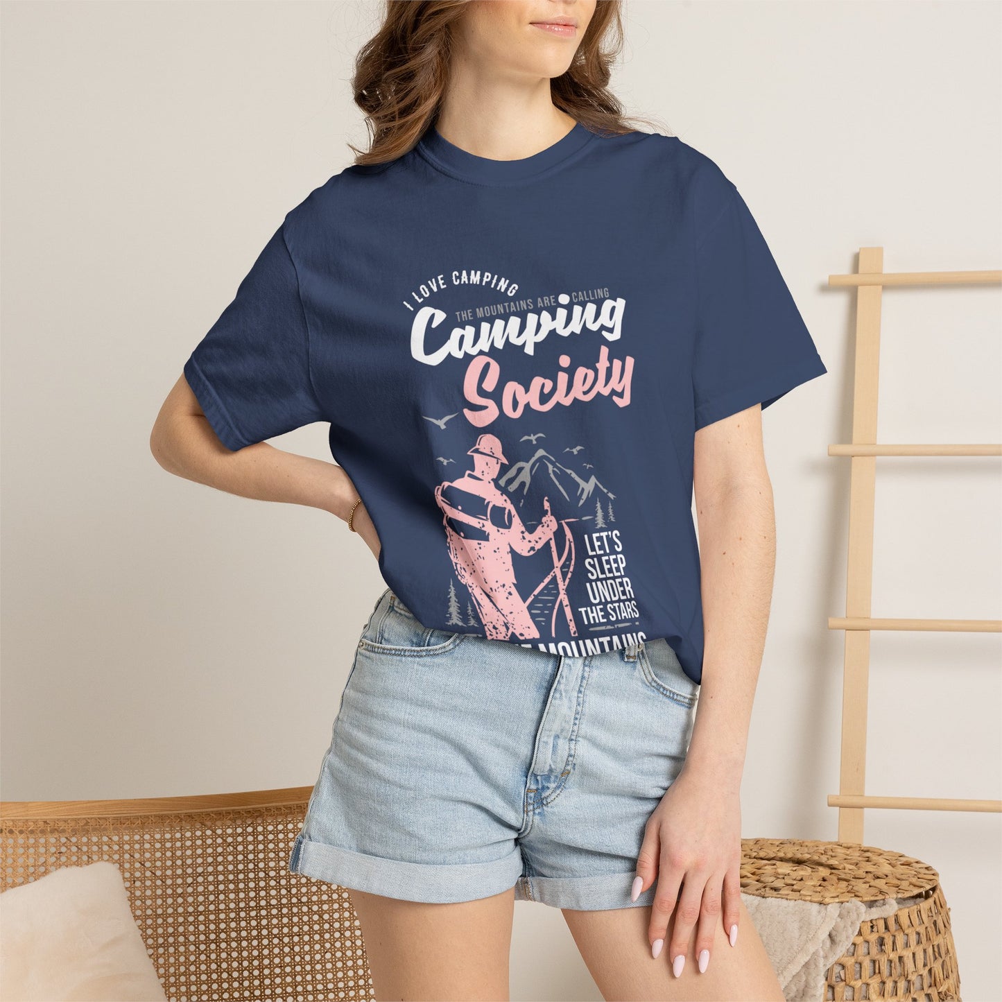 Funny Camping Society I Love Camping Enthusiastic Traveler Sarcastic Adventure Birds In The Mountains Unisex Heavy Cotton T-Shirt
