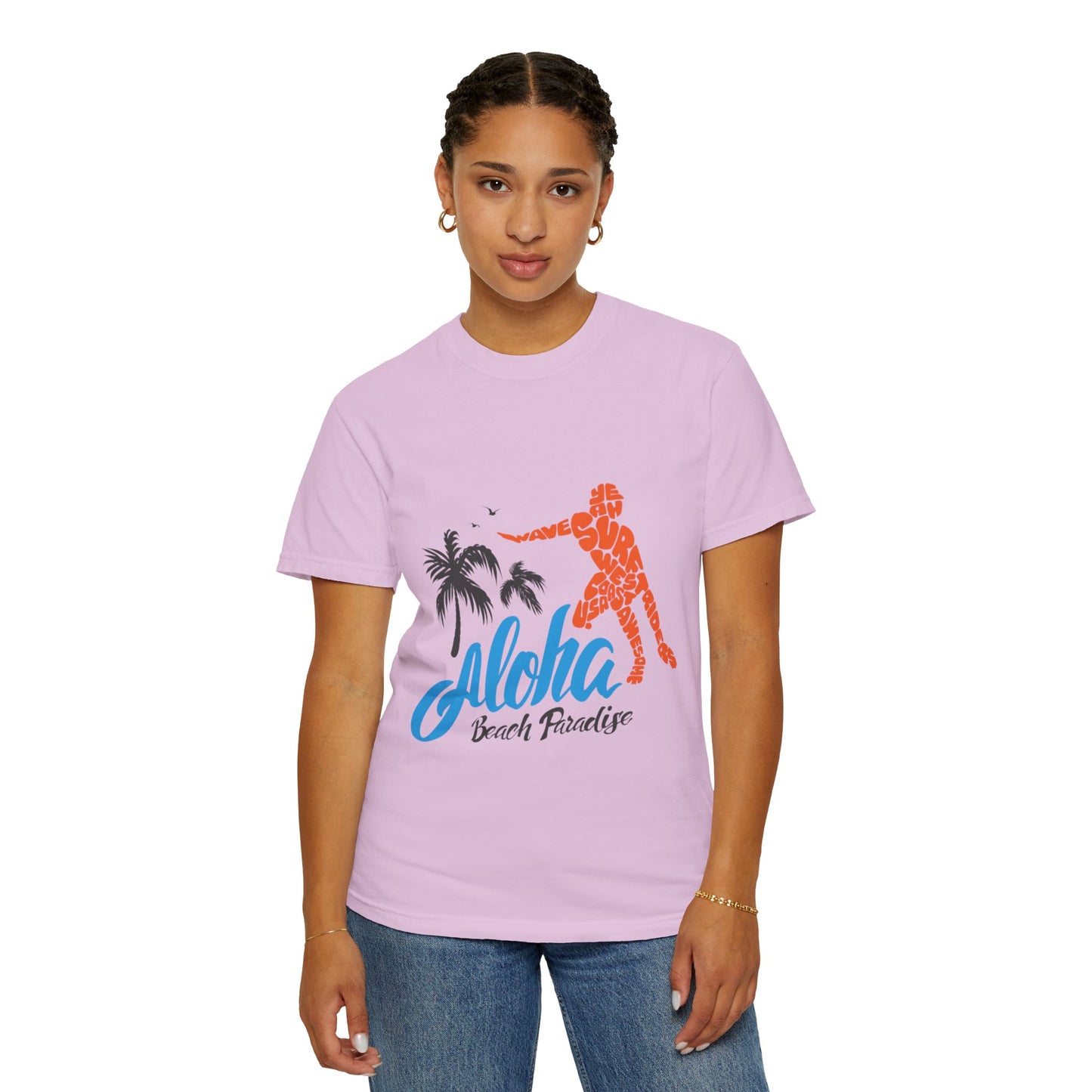 Funny Aloha Beach Paradise White Sand Coconut Tress Beach Party Beach Bar Beach Surfers Unisex Heavy Cotton T-Shirt