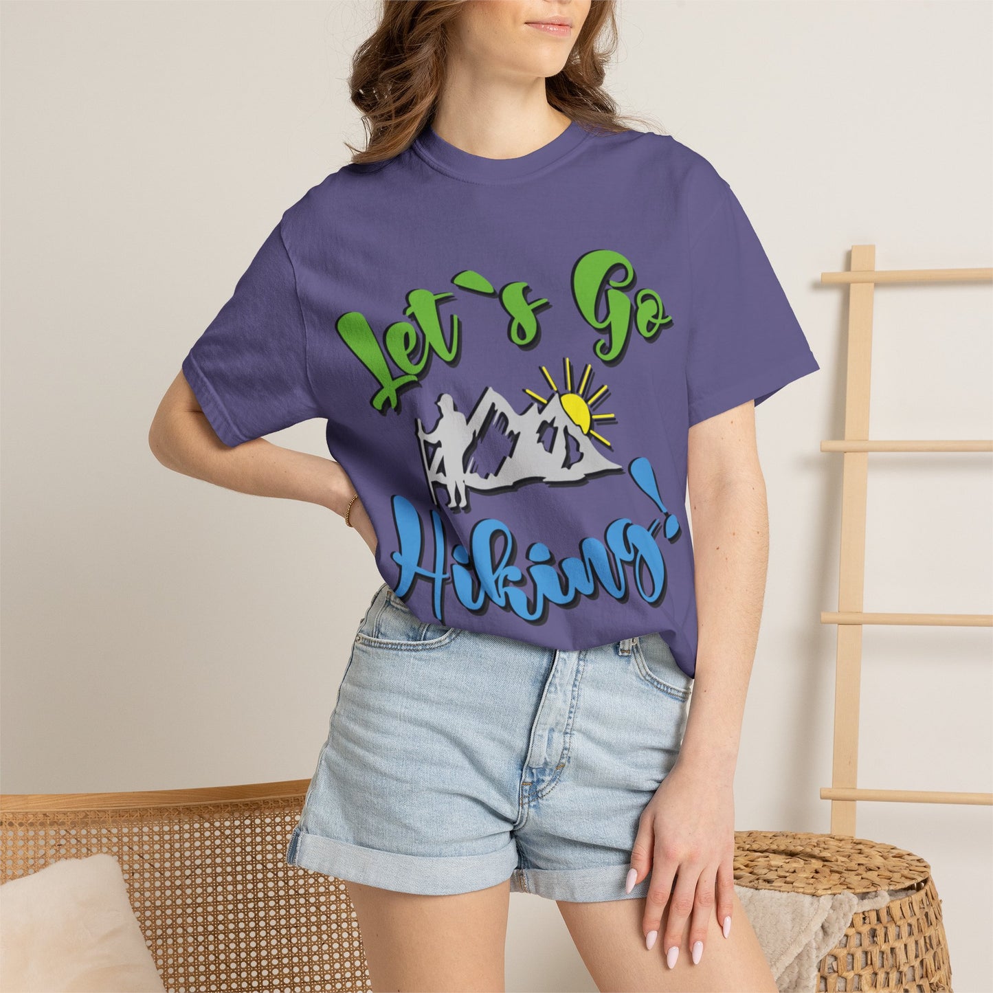 Let’s Go Hiking! Trendy Tee Adventure Mountain Hut Fun Activities Unisex Heavy Cotton T-Shirt