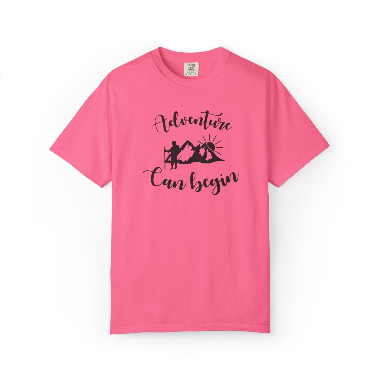 Adventure Can Begin Trendy Tee Enjoyment Mountain Hut Belays Ropes Fun Activities Exploring Unisex Heavy Cotton T-Shirt