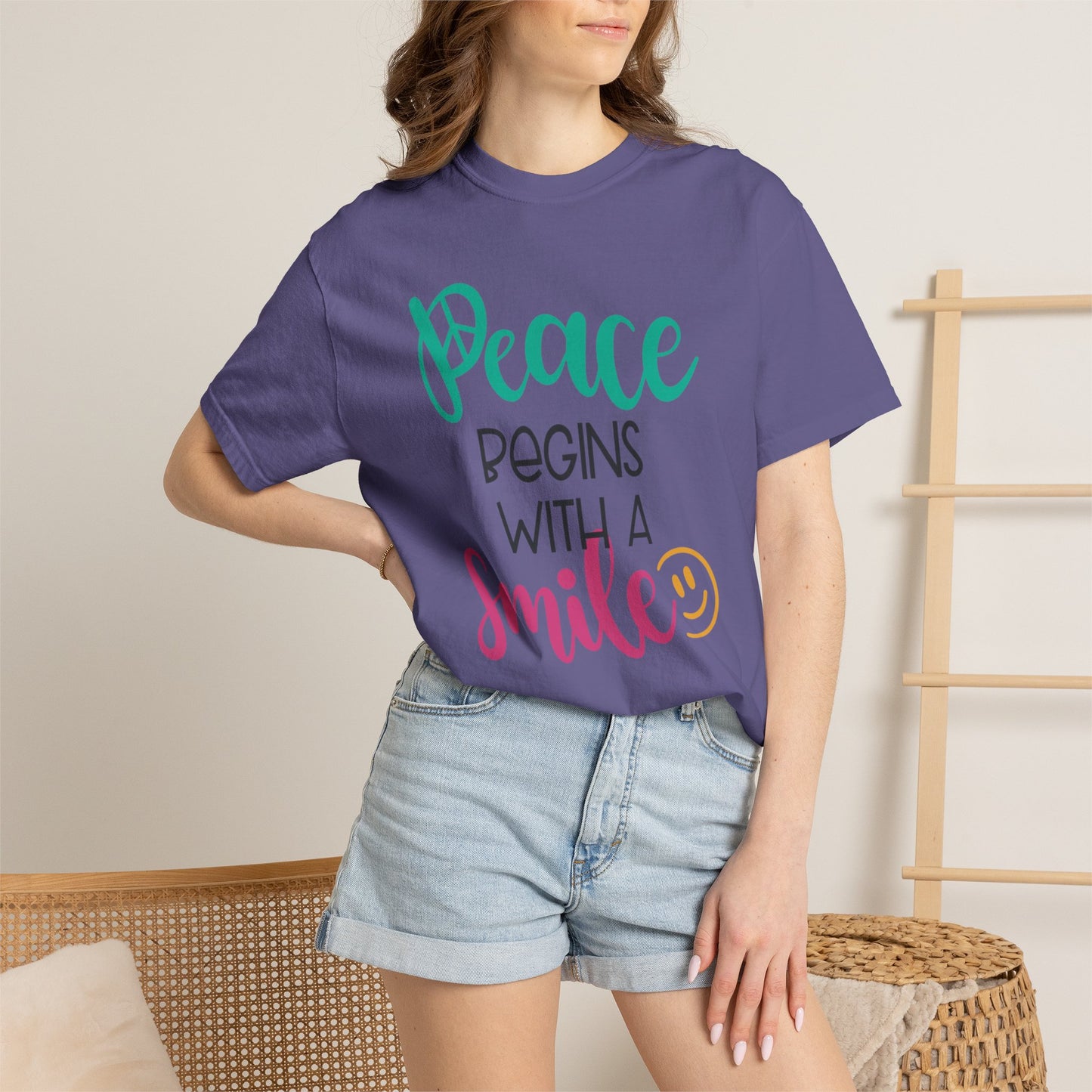 Peace Begins With A Smile Kindness Heartfelt Compliments Tee Thoughtful Gestures Love-Inspiration Unisex Heavy Cotton T-Shirt