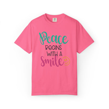 Peace Begins With A Smile Kindness Heartfelt Compliments Tee Thoughtful Gestures Love-Inspiration Unisex Heavy Cotton T-Shirt