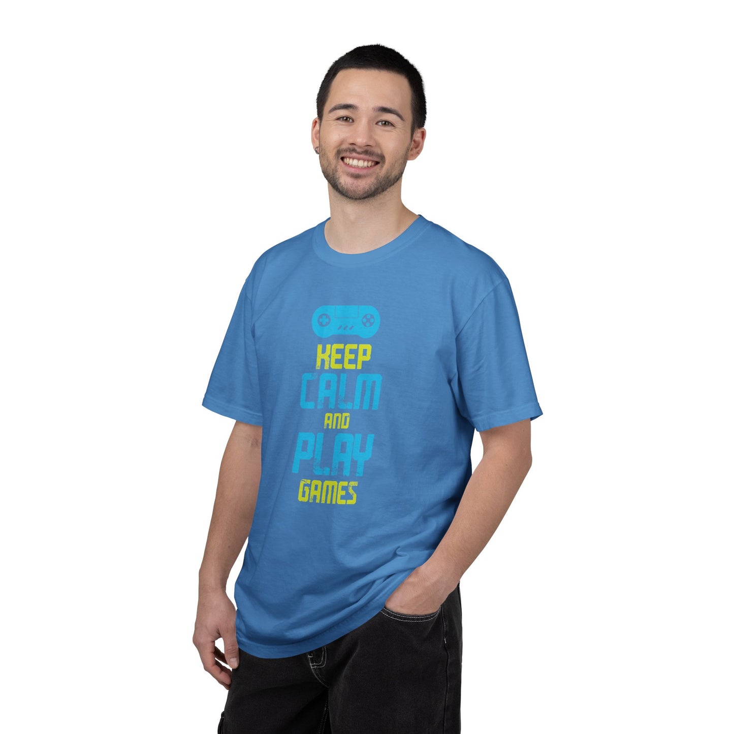 Funny Keep Calm And Play Games Pro Gamer Skills Gaming Mindset Sarcastic Gameplay Optimization Unisex Heavy Cotton T-Shirt
