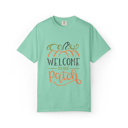 Welcome To Our Patch Harvest Festival Autumn Pumpkins Tee Fall Activities Farm Visit Family Fun Unisex Heavy Cotton T-Shirt