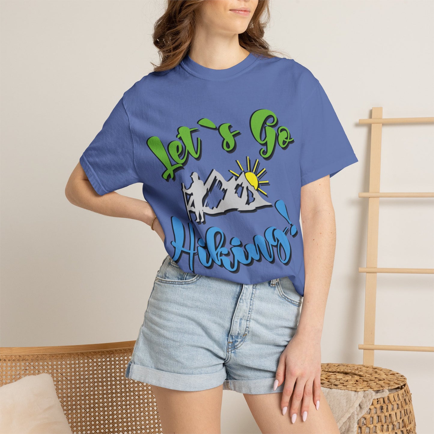 Let’s Go Hiking! Trendy Tee Adventure Mountain Hut Fun Activities Unisex Heavy Cotton T-Shirt