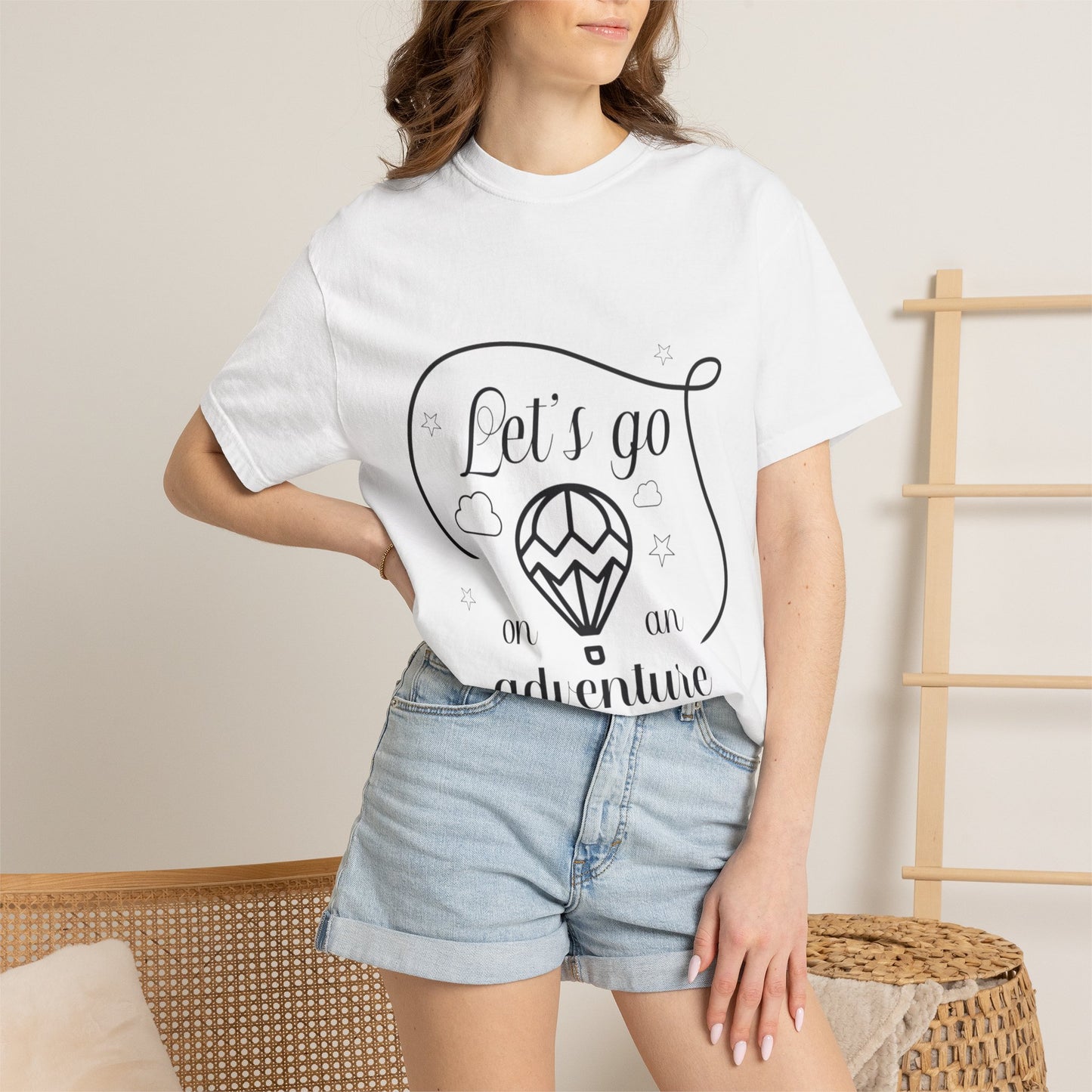 Let’s Go On An Adventure Nature Exploration Bonfire Travel Lovers Tee Freedom Hot Air Balloon Unisex Heavy Cotton T-Shirt