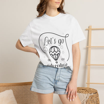 Let’s Go On An Adventure Nature Exploration Bonfire Travel Lovers Tee Freedom Hot Air Balloon Unisex Heavy Cotton T-Shirt