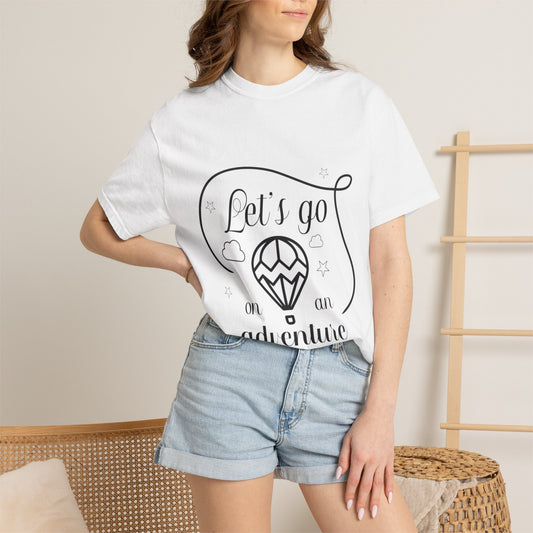 Let’s Go On An Adventure Nature Exploration Bonfire Travel Lovers Tee Freedom Hot Air Balloon Unisex Heavy Cotton T-Shirt