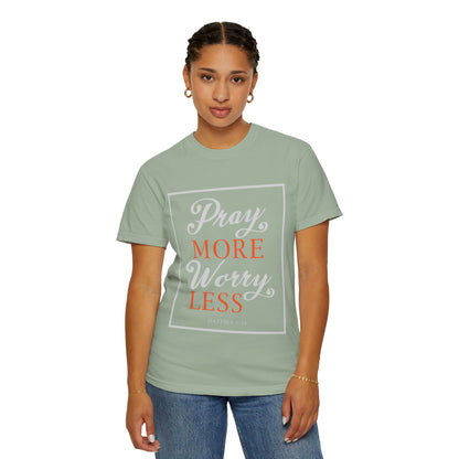 Pray More Worry Less Heavenly Feather White God’s Creation Eternity Tee Purest Being Cross Symbol Unisex Heavy Cotton T-Shirt