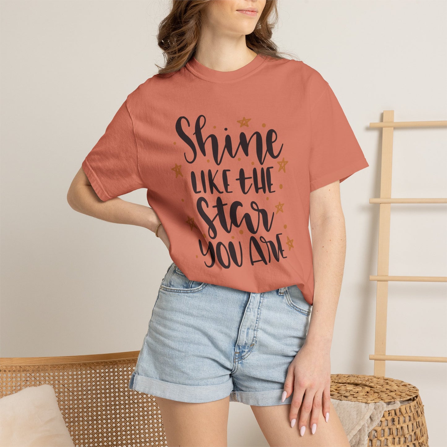 Shine Like A Star You Are Keep Trying Determination Tee Hard Work Success Unstoppable Hustle Fame Unisex Heavy Cotton T-Shirt