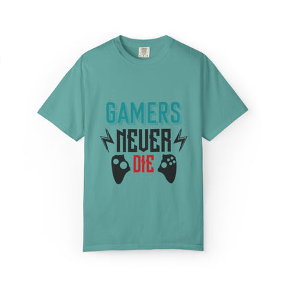 Gamers Never Die Warriors Tee Non-Stop Playing Obsession Mastery Thrill Unisex Heavy Cotton T-Shirt