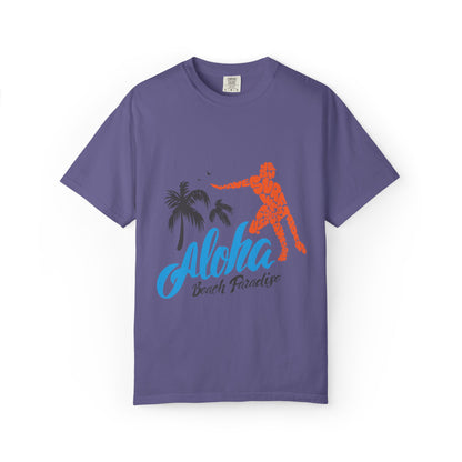 Funny Aloha Beach Paradise White Sand Coconut Tress Beach Party Beach Bar Beach Surfers Unisex Heavy Cotton T-Shirt