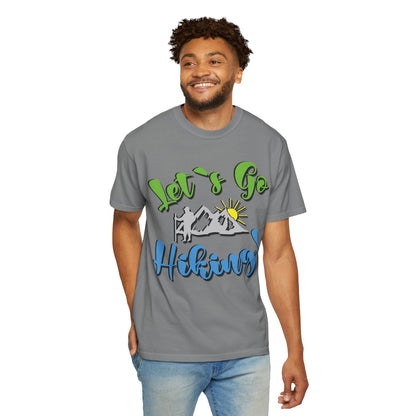 Let’s Go Hiking! Trendy Tee Adventure Mountain Hut Fun Activities Unisex Heavy Cotton T-Shirt