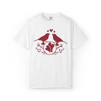 Romantic Love Birds Monogram Boundless Love Affection Lover’s Tee Infinite Bliss Butterfly Kisses Evergreen Romance Unisex Heavy Cotton T-Shirt