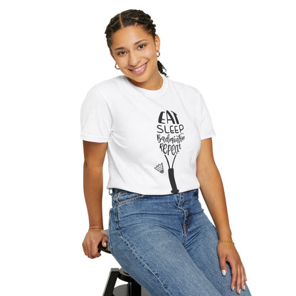 Eat Sleep Badminton Repeat Stay Active Motivation Tee Winning Attitude Sports Dedication Shuttlecock Addiction Unisex Heavy Cotton T-Shirt