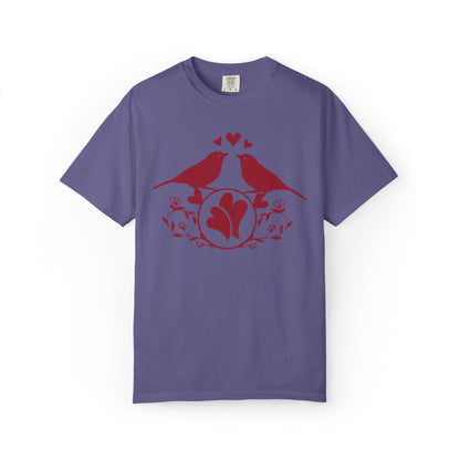 Romantic Love Birds Monogram Boundless Love Affection Lover’s Tee Infinite Bliss Butterfly Kisses Evergreen Romance Unisex Heavy Cotton T-Shirt