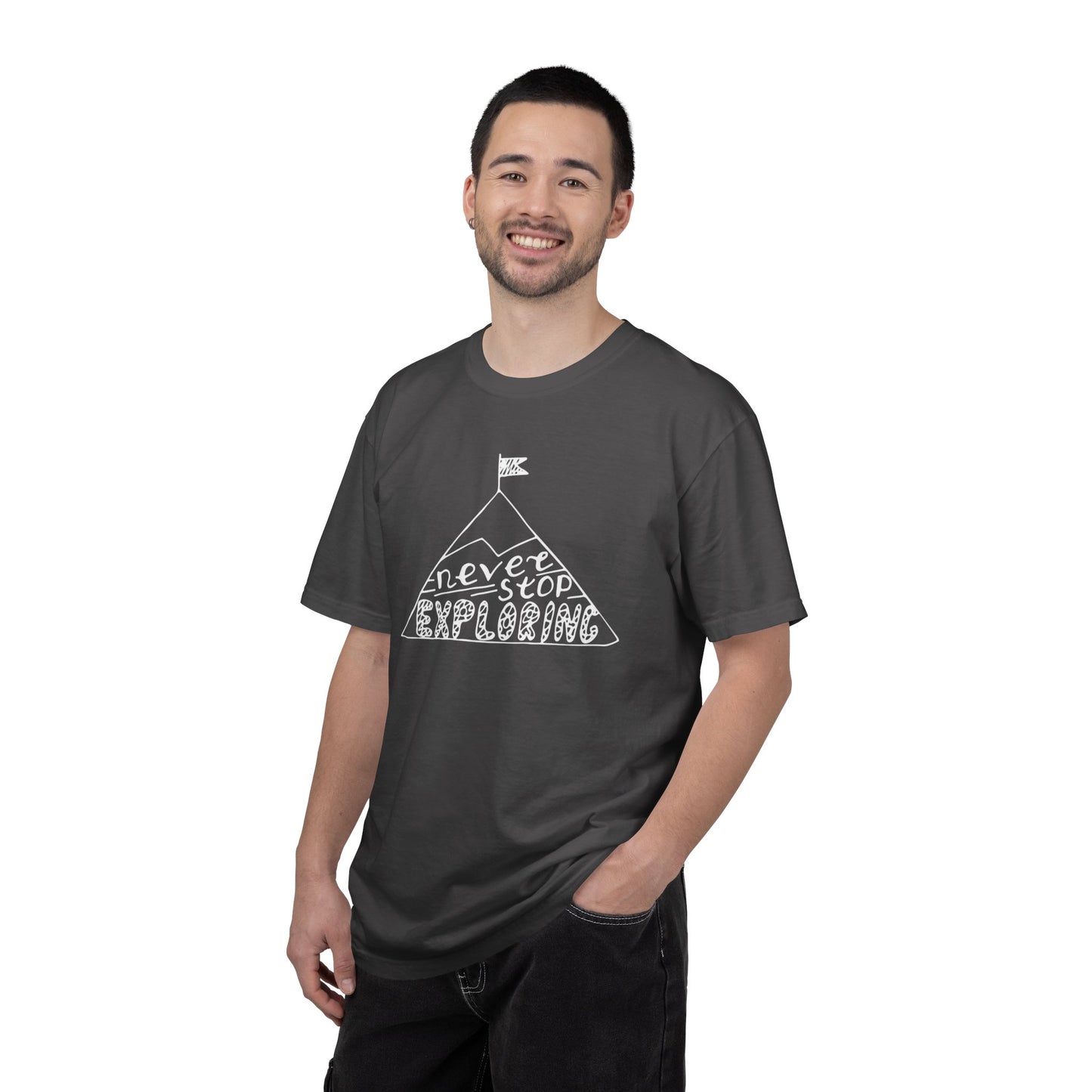 Never Stop Exploring Cool Tee Trekking Outdoor Adventure Hiking Nature Lover Rocks Climbing Unisex Heavy Cotton T-Shirt