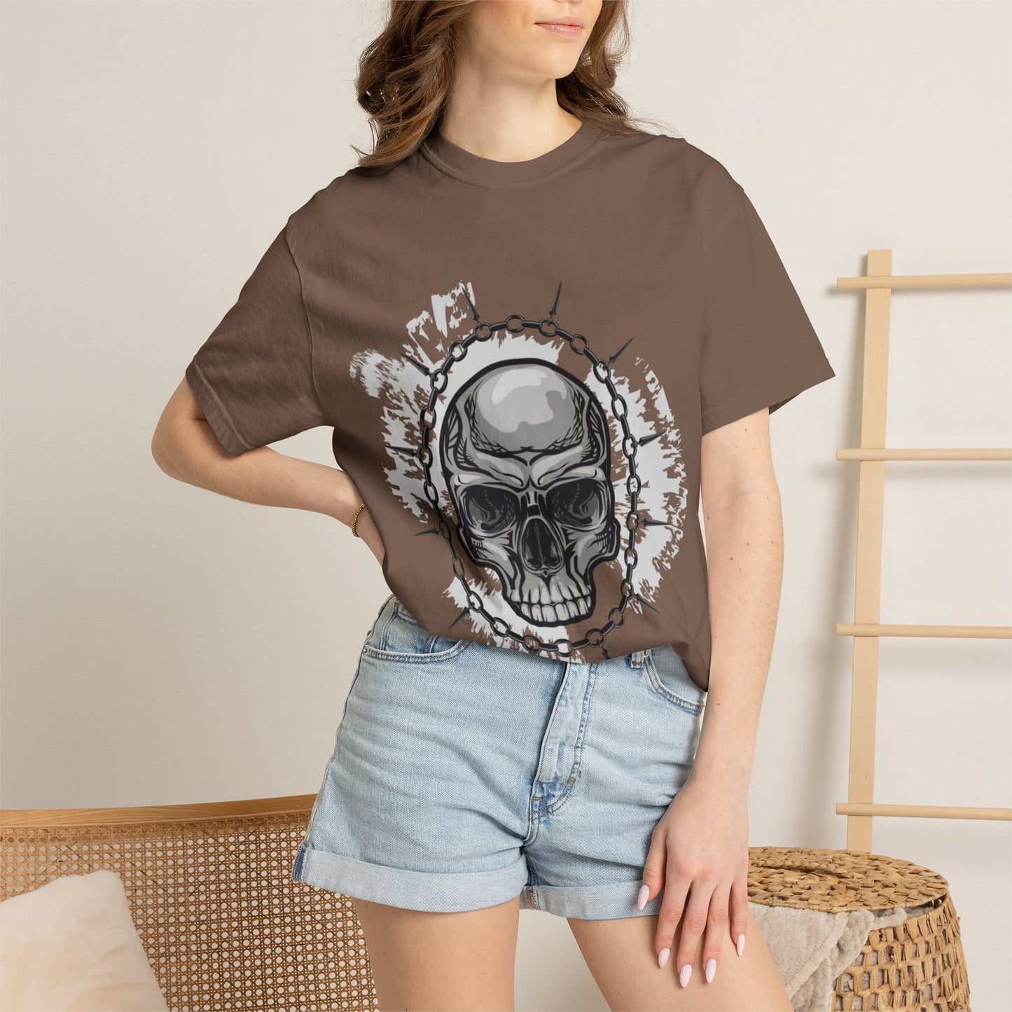 Chain Skull Cranium Head Anatomy Bones Trend Tee Horror Creepy Head X-ray Unisex Heavy Cotton T-Shirt
