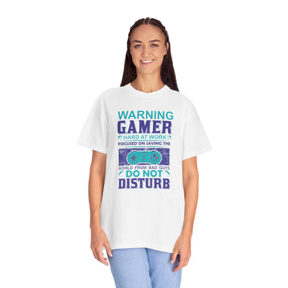 Funny Warning Gamer Do Not Disturb Digital Protector Virtual Heroism Sarcastic Battle Against Evil Unisex Heavy Cotton T-Shirt