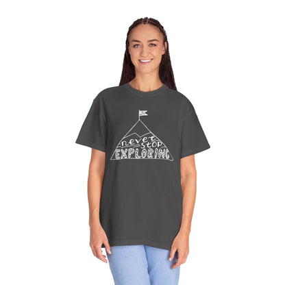 Never Stop Exploring Cool Tee Trekking Outdoor Adventure Hiking Nature Lover Rocks Climbing Unisex Heavy Cotton T-Shirt