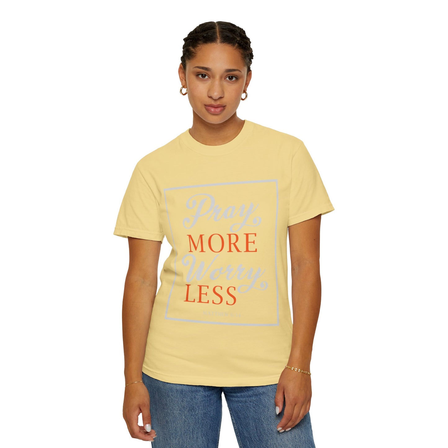 Pray More Worry Less Heavenly Feather White God’s Creation Eternity Tee Purest Being Cross Symbol Unisex Heavy Cotton T-Shirt
