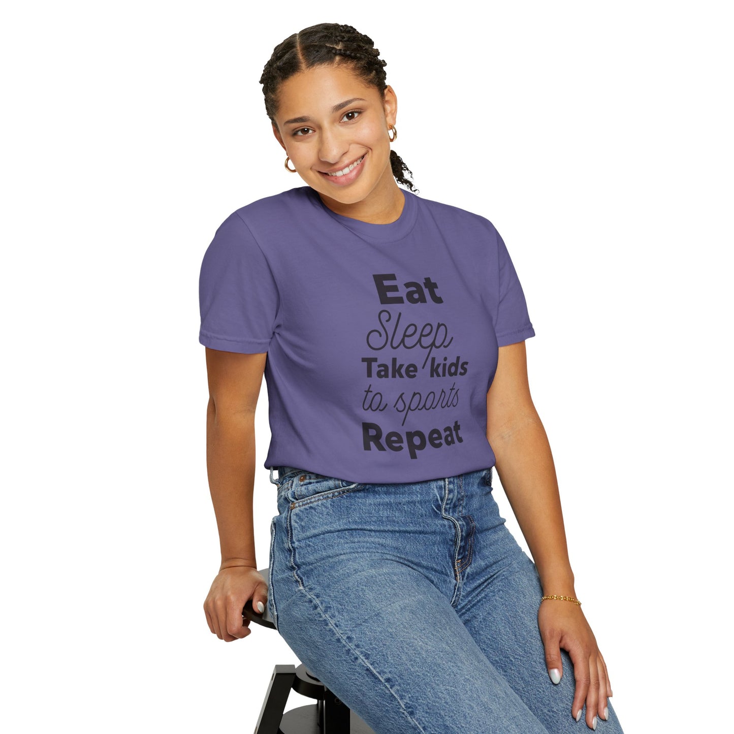 Eat Sleep Take Kids Motherhood Blessings Life Giver Mummy’s Tee Supermom Busy Schedule Duties Forever Same Routine Players Unisex Heavy Cotton T-Shirt