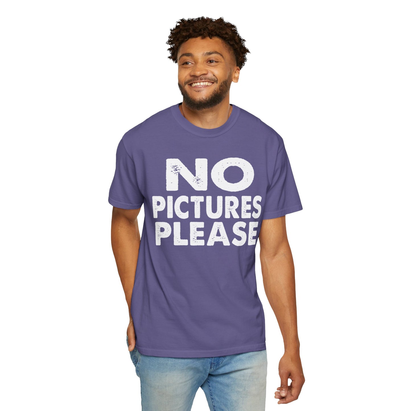 No Picture Please Photogenic Tee No Flash Camera-Shy Personal Space Unisex Heavy Cotton T-Shirt