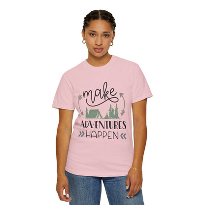 Make Adventures Happen Trendy Tee Enjoyment Mountain Hut Belays Ropes Fun Activities Unisex Heavy Cotton T-Shirt
