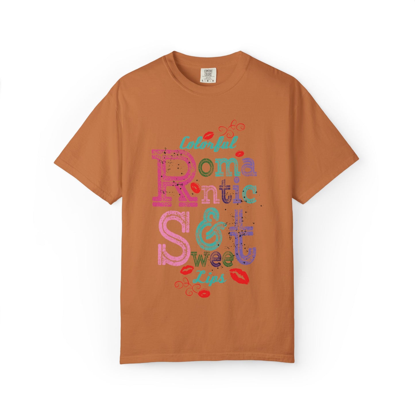 Colorful Romantic & Sweet Lips Affection Lovers Tee Romantic Relationship Forever Strawberry-Tinted Kisses Satin Softness Unisex Heavy Cotton T-Shirt