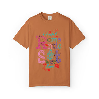 Colorful Romantic & Sweet Lips Affection Lovers Tee Romantic Relationship Forever Strawberry-Tinted Kisses Satin Softness Unisex Heavy Cotton T-Shirt