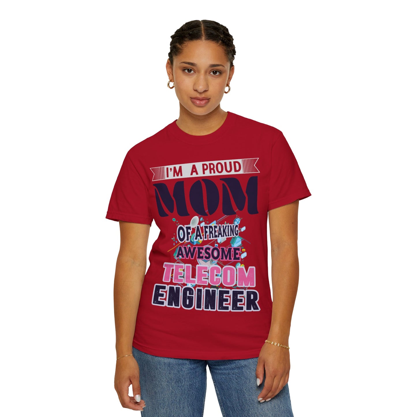 Proud Mom Telecom Engineer Mobile Technology Signal Processing Digital Communication Radio Frequencies Unisex Heavy Cotton T-Shirt