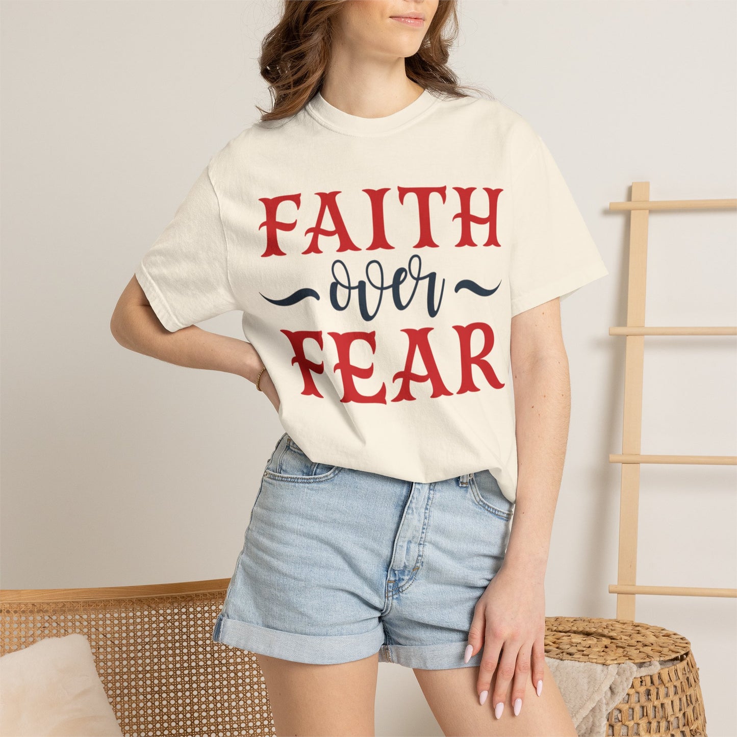 Faith Over Fear Stop Wishing Start Doing Action Goal Setting Modern Tee Achievement Self-Improvement Unisex Heavy Cotton T-Shirt