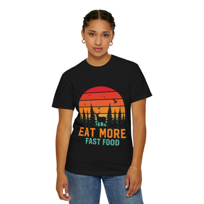 Funny Eat More Fast Food Quick Meals Fried Chicken Burgers Hunting Season Sarcastic Forest Deer Hunting Unisex Heavy Cotton T-Shirt