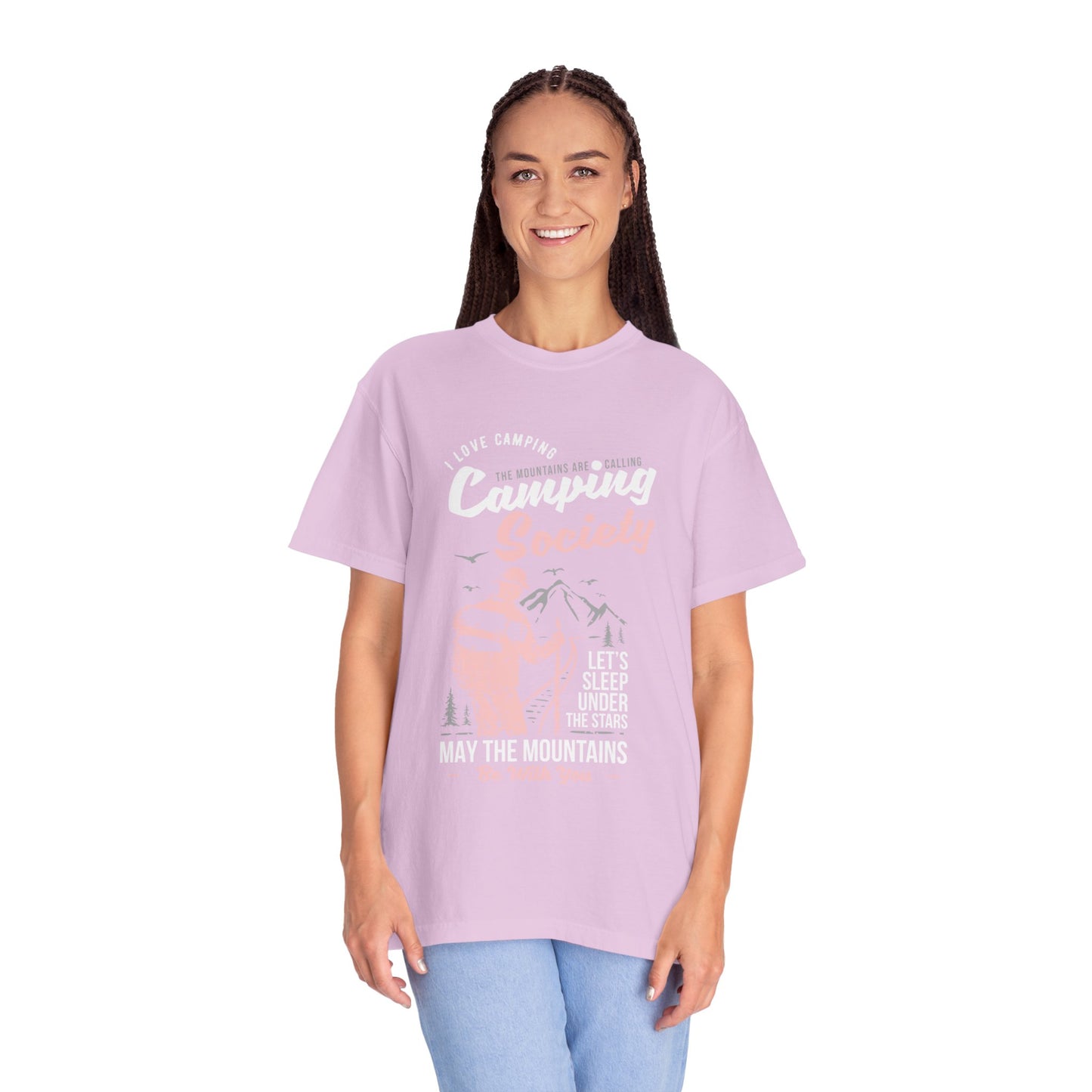 Funny Camping Society I Love Camping Enthusiastic Traveler Sarcastic Adventure Birds In The Mountains Unisex Heavy Cotton T-Shirt