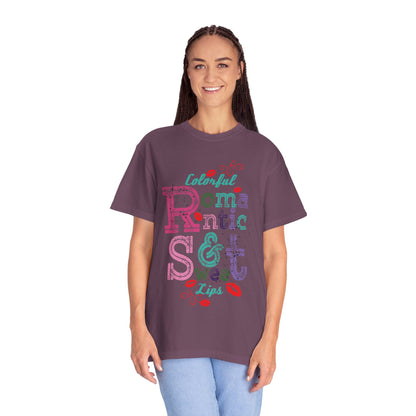 Colorful Romantic & Sweet Lips Affection Lovers Tee Romantic Relationship Forever Strawberry-Tinted Kisses Satin Softness Unisex Heavy Cotton T-Shirt