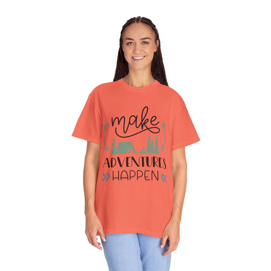 Make Adventures Happen Trendy Tee Enjoyment Mountain Hut Belays Ropes Fun Activities Unisex Heavy Cotton T-Shirt