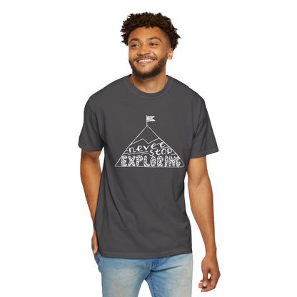 Never Stop Exploring Cool Tee Trekking Outdoor Adventure Hiking Nature Lover Rocks Climbing Unisex Heavy Cotton T-Shirt