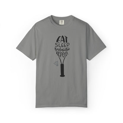Eat Sleep Badminton Repeat Stay Active Motivation Tee Winning Attitude Sports Dedication Shuttlecock Addiction Unisex Heavy Cotton T-Shirt