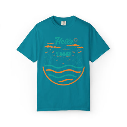 Exciting Hello Summer Sunrise & Sunburn Beach Days Ice Cream Summer Camp Unisex Heavy Cotton T-Shirt