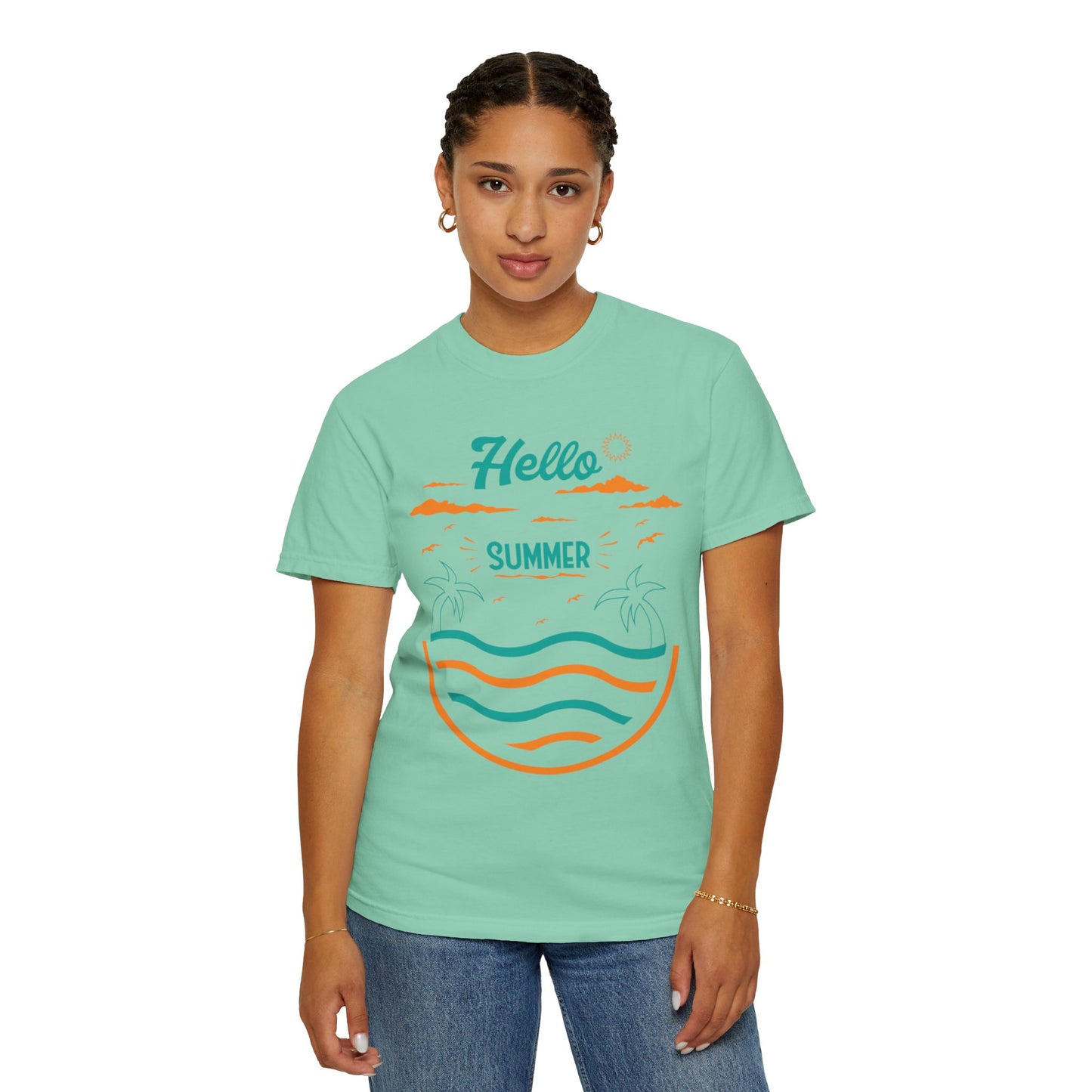 Exciting Hello Summer Sunrise & Sunburn Beach Days Ice Cream Summer Camp Unisex Heavy Cotton T-Shirt