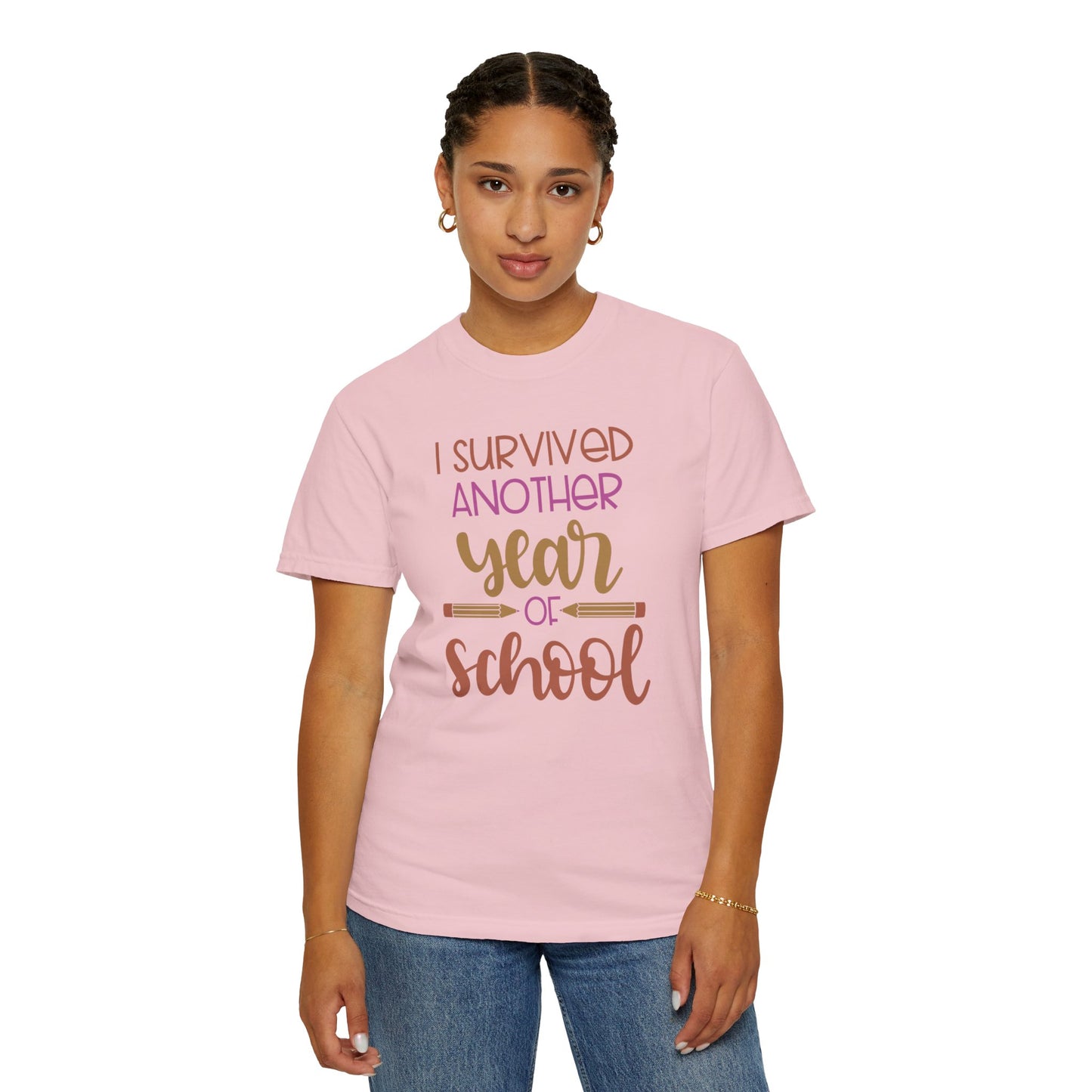 I Survived Another Year Of School Action Goal Setting Achievement Tee Self-Improvement Motivation Unisex Heavy Cotton T-Shirt
