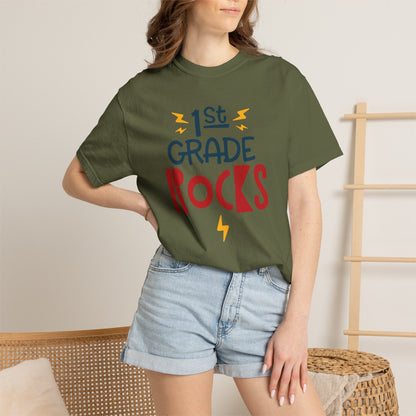 Funny 1st Grade Romeo Learning Legend Super Scholar Junior Geniuses Science Star Student’s Day Unisex Heavy Cotton T-Shirt