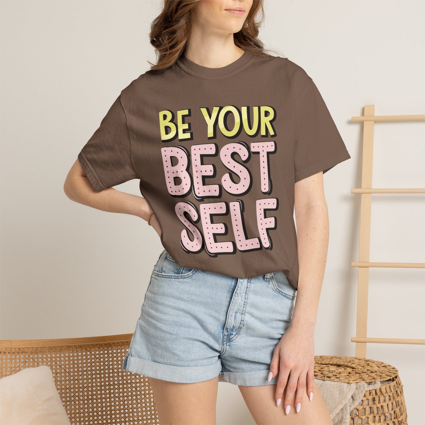 Be Your Best Self Trendy Tee Motivational Self-Care Positive Attitude Confidence Booster Encouraging Unisex Heavy Cotton T-Shirt
