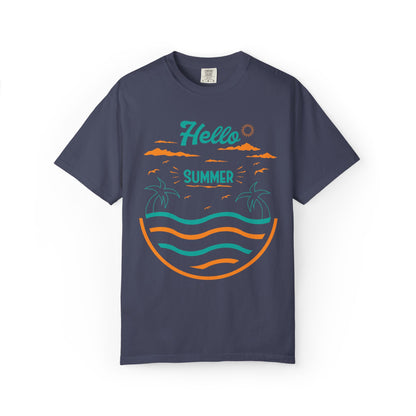 Exciting Hello Summer Sunrise & Sunburn Beach Days Ice Cream Summer Camp Unisex Heavy Cotton T-Shirt